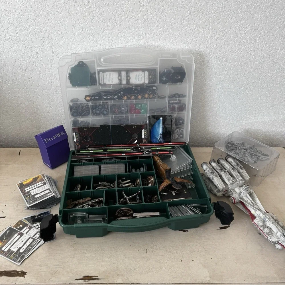 Star Wars X-wing War Game Lot; Case, Bits, Cards, Models, Templates Included